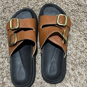 Brown Sandals with Gold Buckles